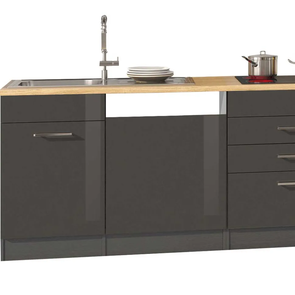 360cm Küchenzeile Leerblock in Grau - Bozenia (achtteilig)