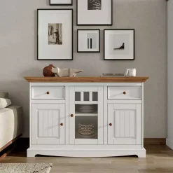 130cm Landhaus-Kommode mit Glaseinsatz - Bordona