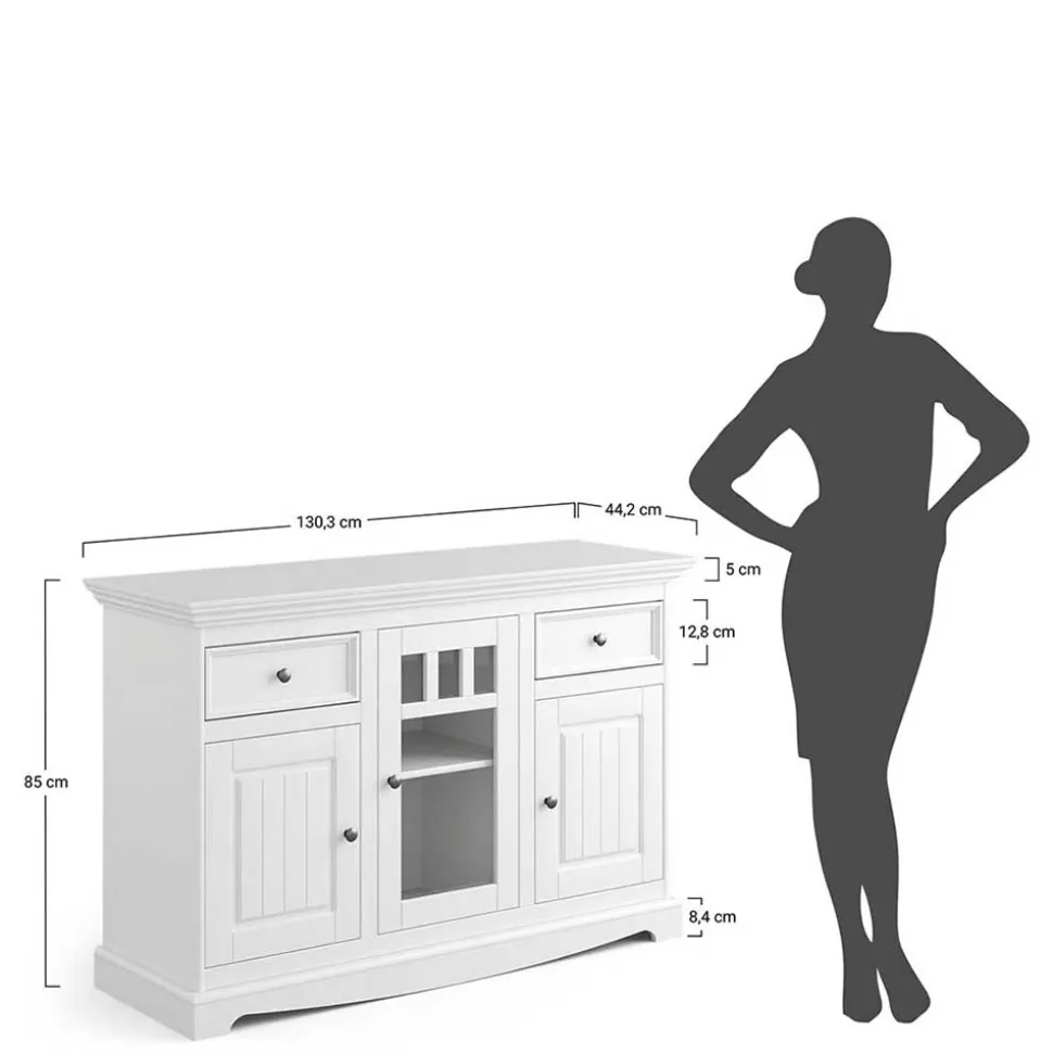 130cm Landhauskommode mit Glaseinsatz - Manipur