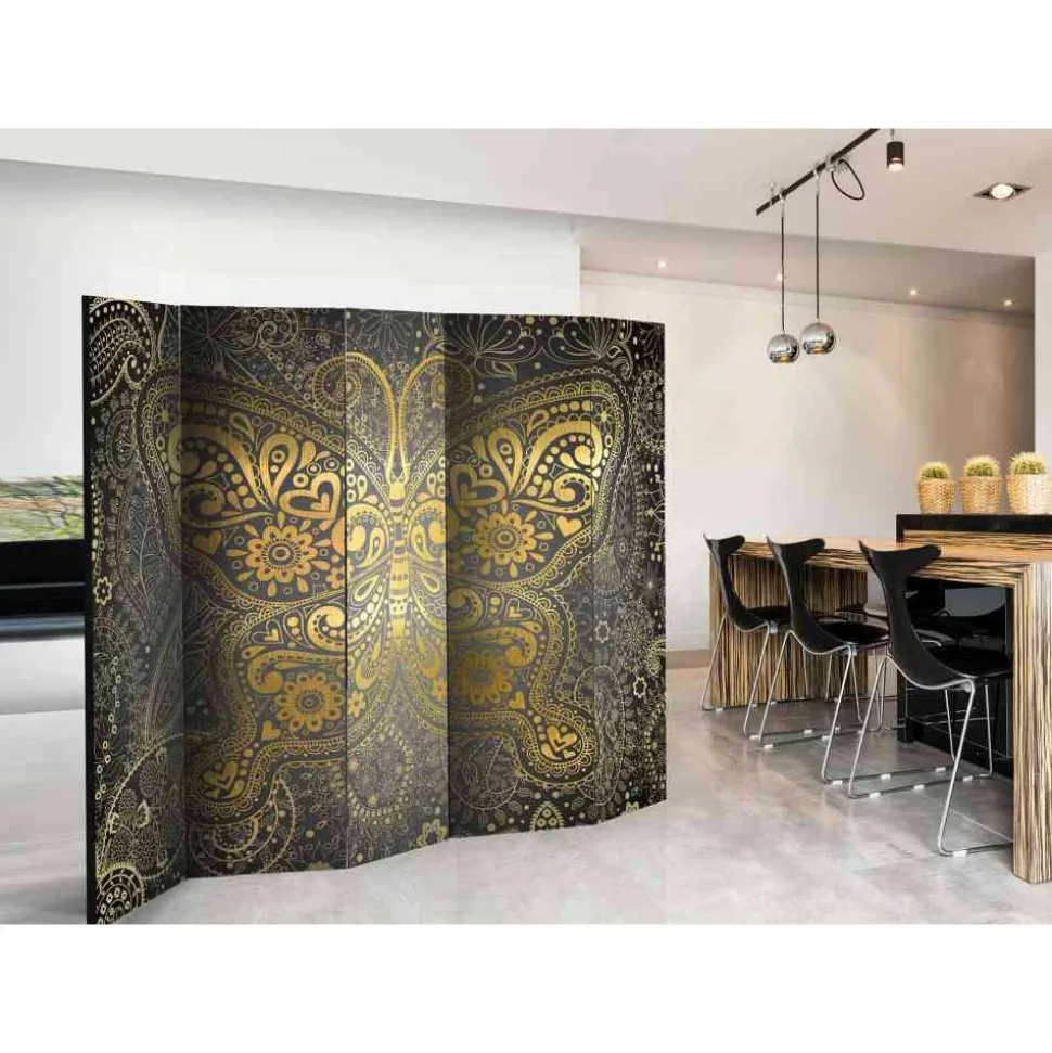 225cm Paravent Schmetterling & Ornamente - Laipur