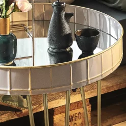 51cm runder Beistelltisch mit Spiegelglas - Safira