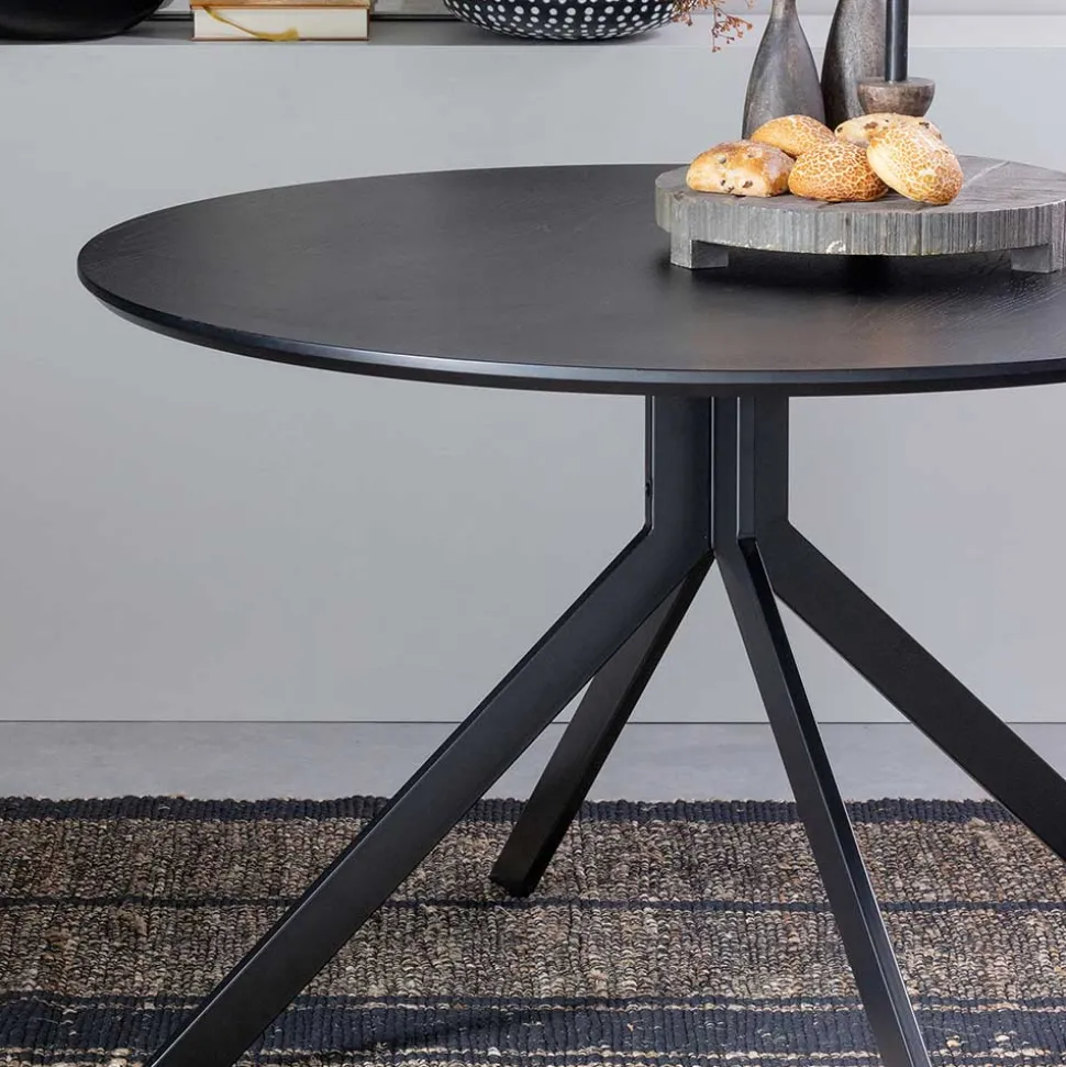 120cm runder Küchentisch in Schwarz - Alberus