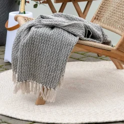 120cm runder Outdoor-Teppich in Cremeweiß - Fleurs