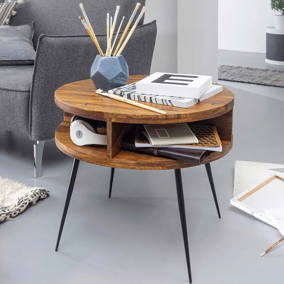 60cm runder Wohnzimmer Beistelltisch aus Sheesham - Pastilla