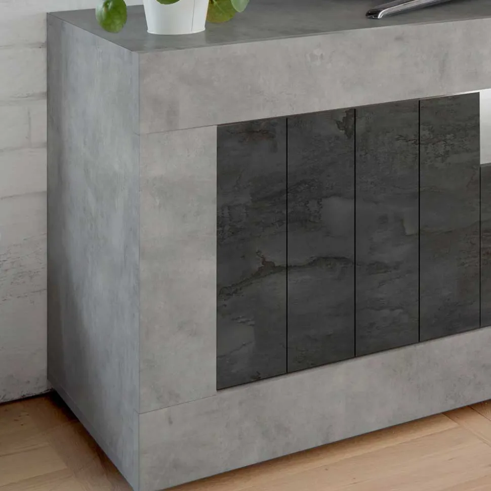 138cm TV Bank in Dunkelgrau & Beton Grau - Uxena