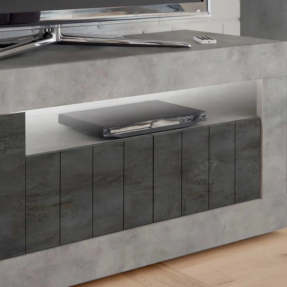 138cm TV Bank in Dunkelgrau & Beton Grau - Uxena