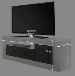 138cm TV Bank in Dunkelgrau & Beton Grau - Uxena
