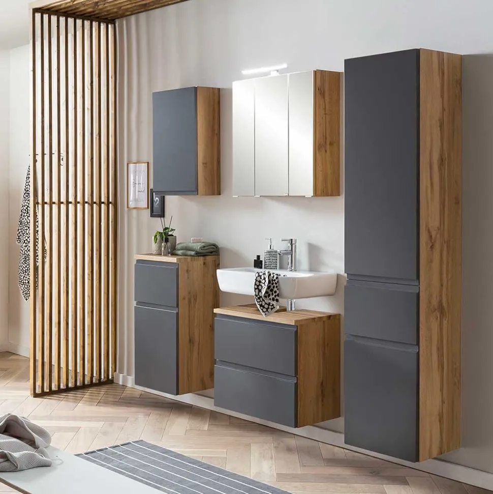 60cm Unterbeckenschrank in Grau & Wildeiche - Jambi