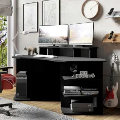 Computertisch in Schwarz mit Aufsatz - Iscian