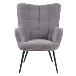 Cordsessel und Fußhocker in Grau - Zoryano (zweiteilig)