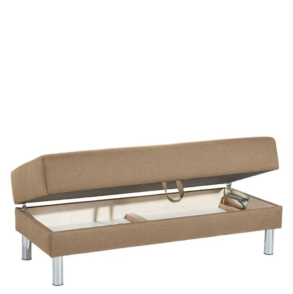 Couchbett mit Hocker in Beige mit Chrom - Proof (zweiteilig)