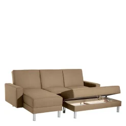 Couchbett mit Hocker in Beige mit Chrom - Proof (zweiteilig)