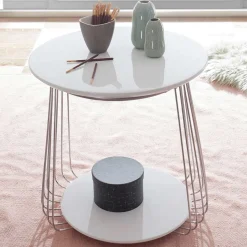 Couchtisch in Mattweiß mit Chrom - Rosibla