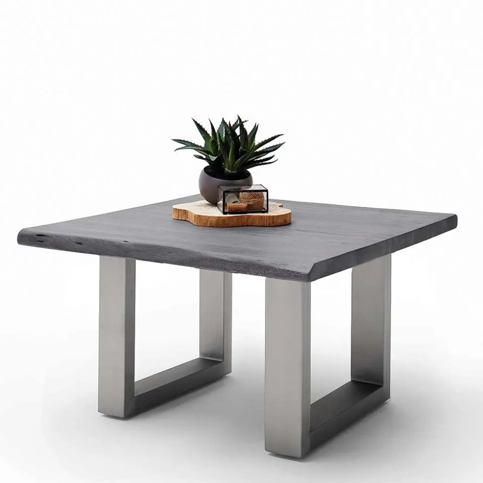 Couchtisch mit Naturkanten Holzplatte in Grau - Kassanda