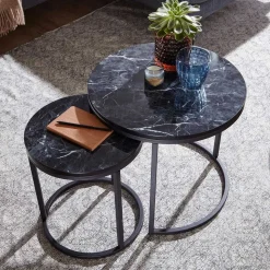 Couchtisch Set in Marmoroptik Schwarz - Melks (zweiteilig)