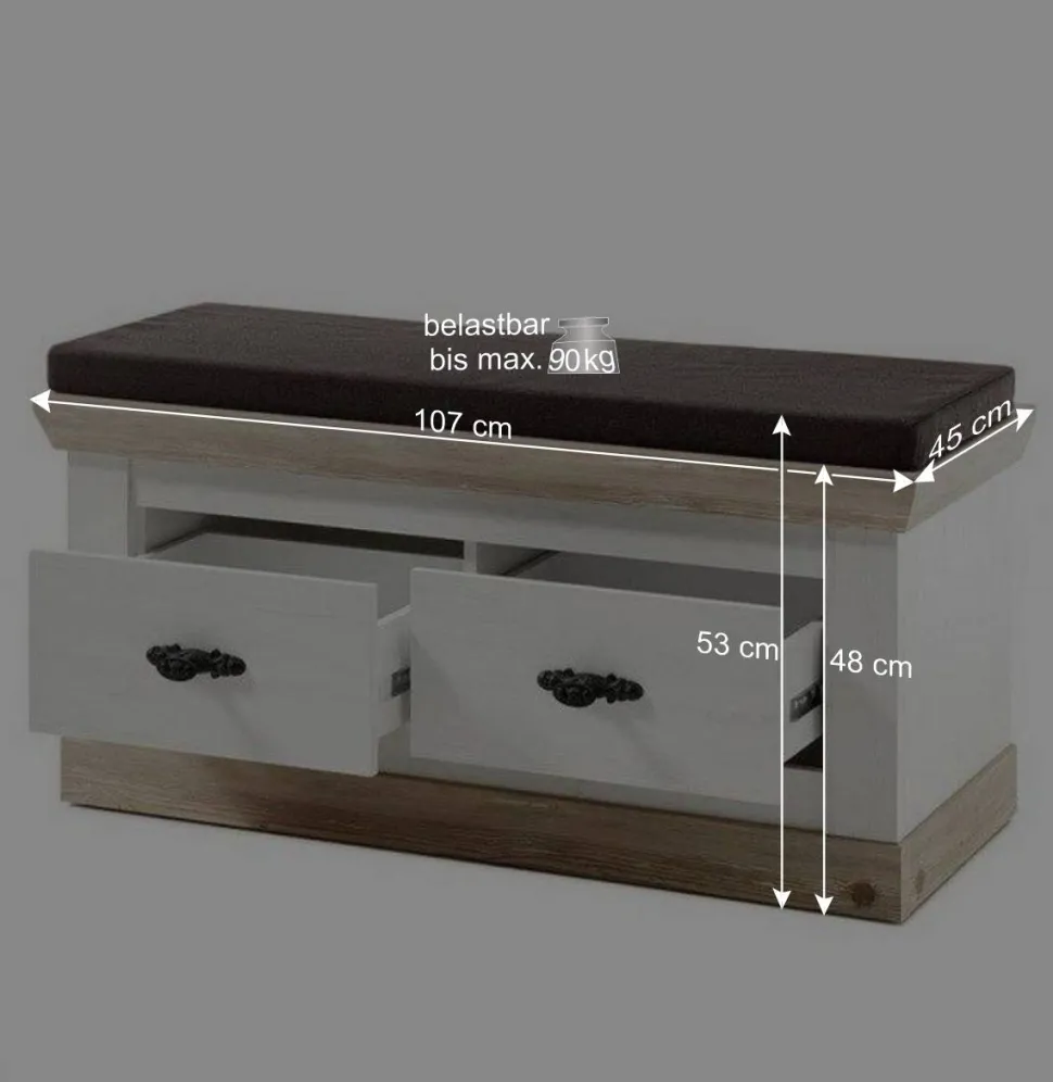 Country Flurbank mit 2 Schubladen - Nedita