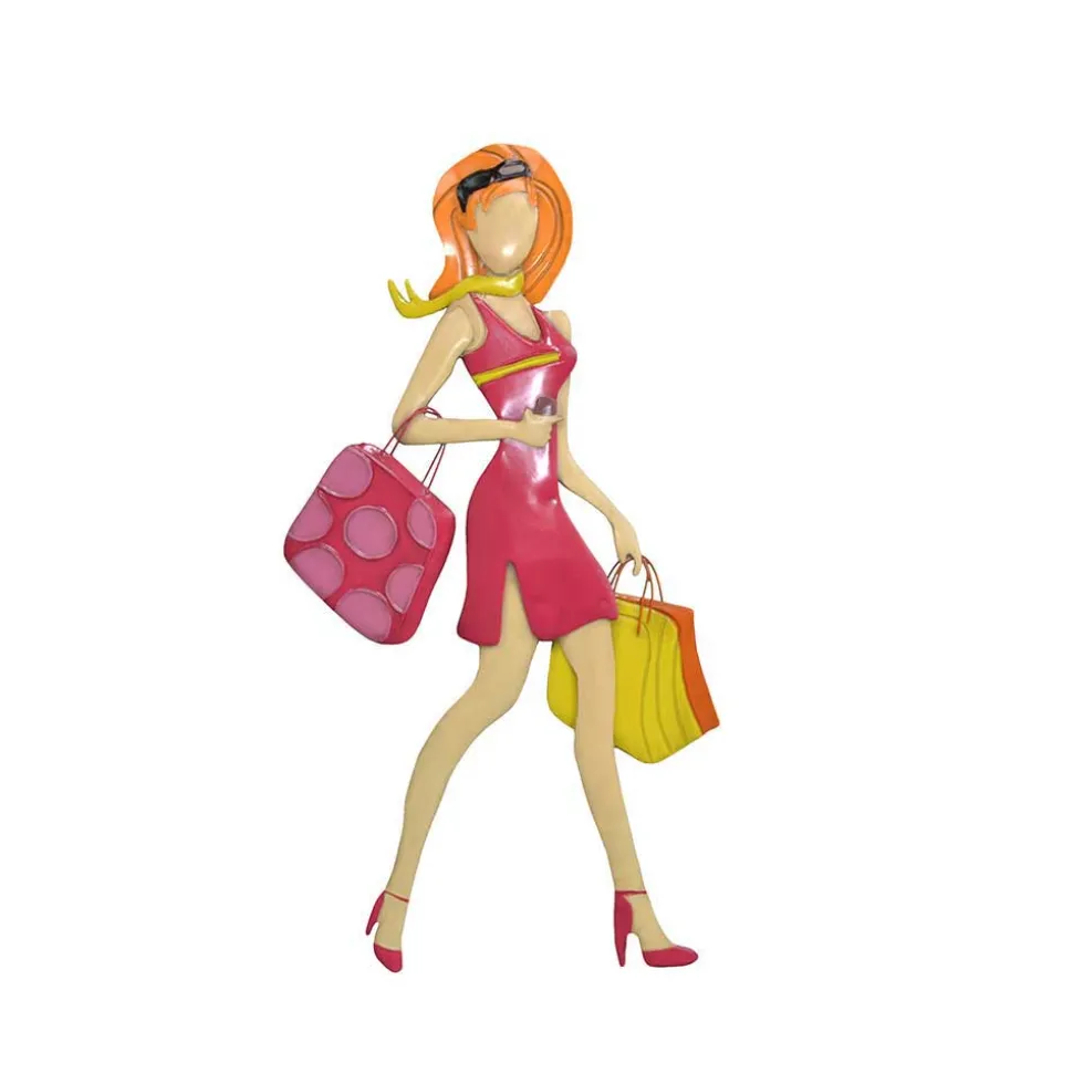 3D Wandbild aus Metall Varhida Frau beim Shoppen