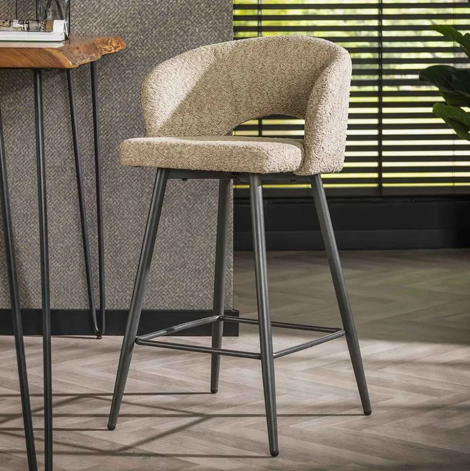 Design Barstuhl aus Boucle in Beige - Ludizia (2er Set)