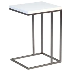 Design Beistelltisch mit weißer Platte Andino & Gestell Edelstahloptik