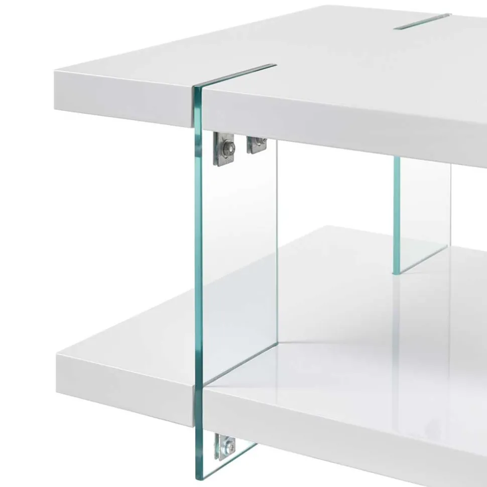 Design Couchtisch in Weiß Hochglanz & Glas - Klemak