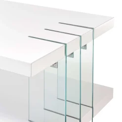 Design Couchtisch in Weiß Hochglanz & Glas - Klemak