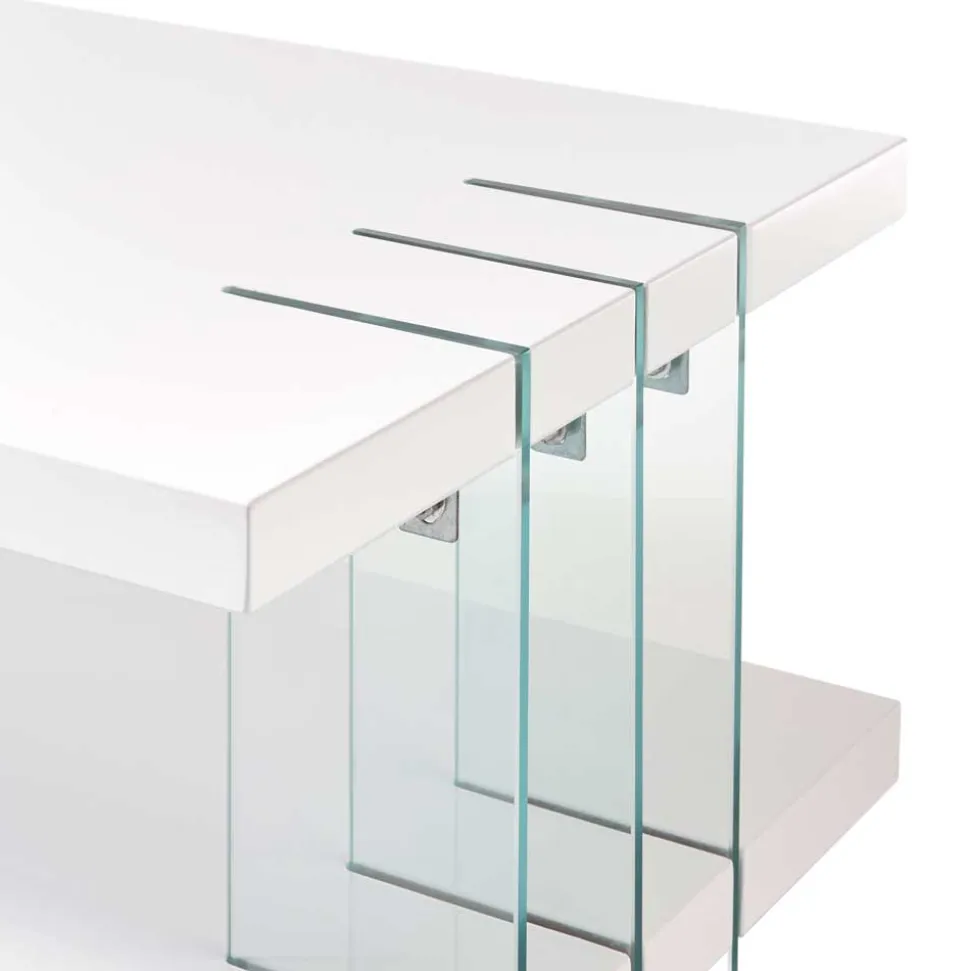 Design Couchtisch in Weiß Hochglanz & Glas - Klemak