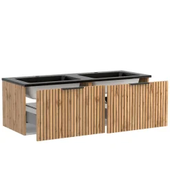 Design Doppelwaschtisch mit Lichtspiegeln - Crystoga (dreiteilig)