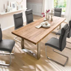 Design Esszimmertisch mit Holz Eiche dunkel Venditora & Edelstahl