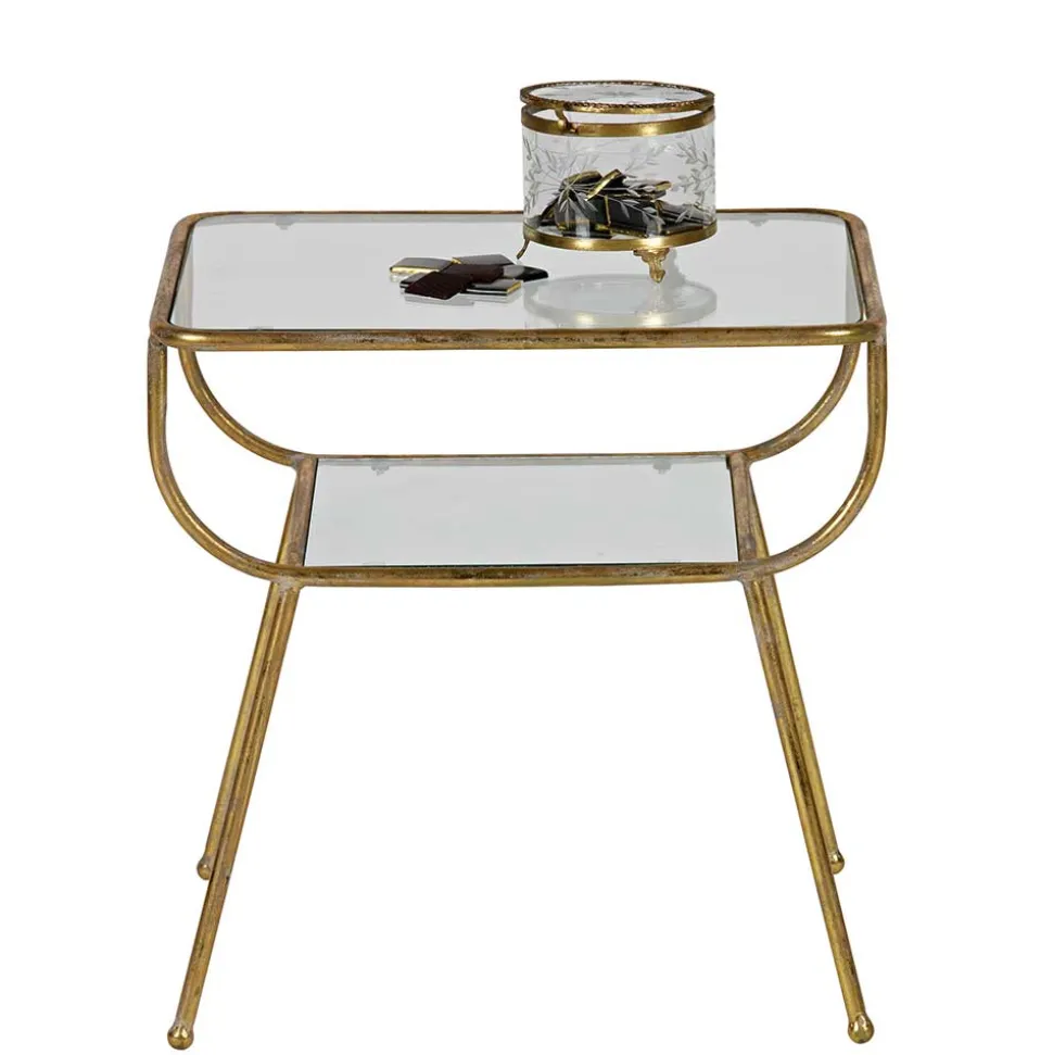 Design Glastisch mit Gestell Messing Cateyna mit 2 Platten
