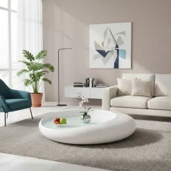 Design Hochglanz-Wohnzimmertisch mit Weißglas - Envitzia