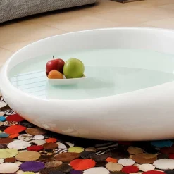 Design Hochglanz-Wohnzimmertisch mit Weißglas - Envitzia