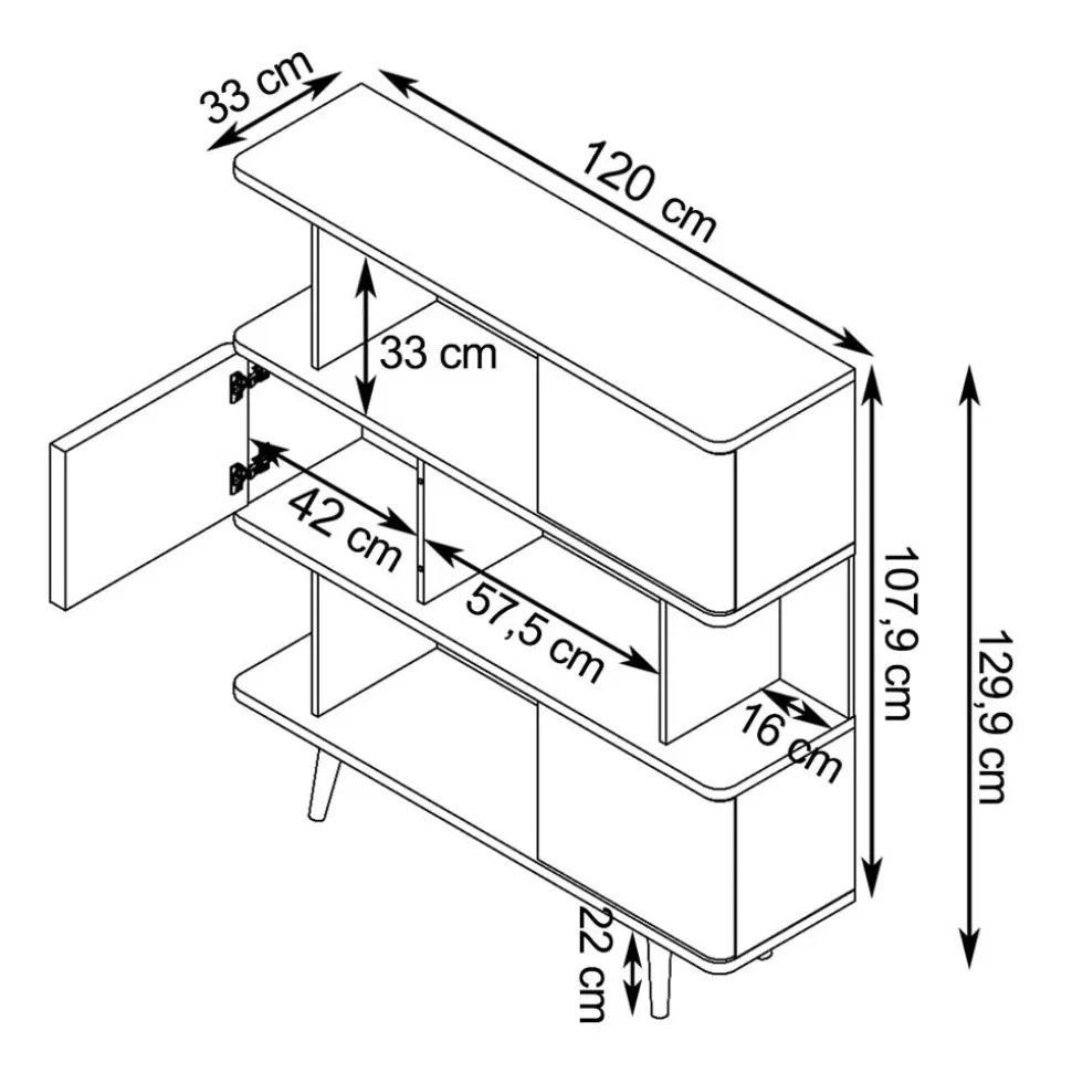 Design Scandi Standregal mit 3 Türen - Jendren I