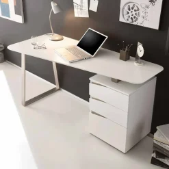 Design Schreibtisch in Weiß 150x67 cm Velino mit 3 Schubladen
