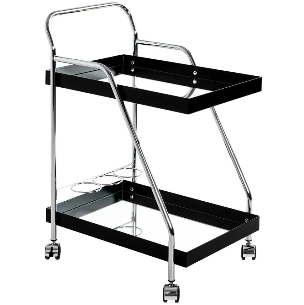 Design Servierwagen mit zwei Spiegelglas Ablagen - Asticia