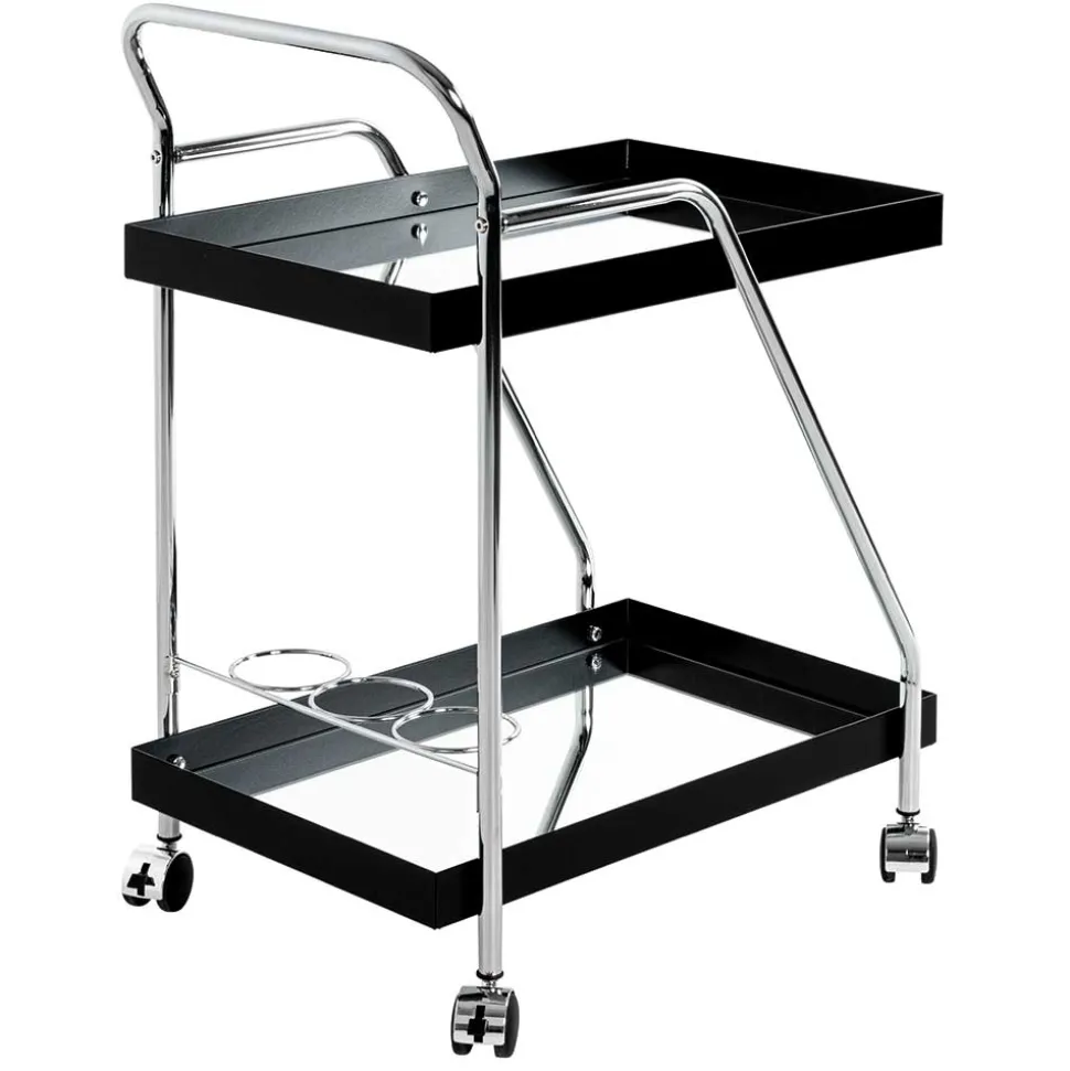 Design Servierwagen mit zwei Spiegelglas Ablagen - Asticia