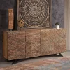 Design Sideboard aus Akazienholz mit Schnitzerei - Merlan