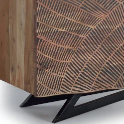 Design Sideboard aus Akazienholz mit Schnitzerei - Merlan
