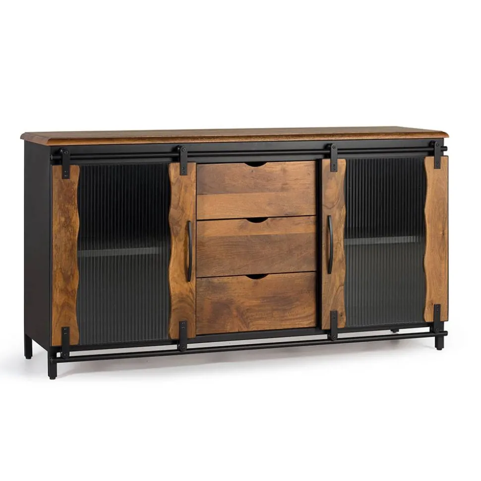 Design Sideboard aus Mangoholz und Metall - Aglia