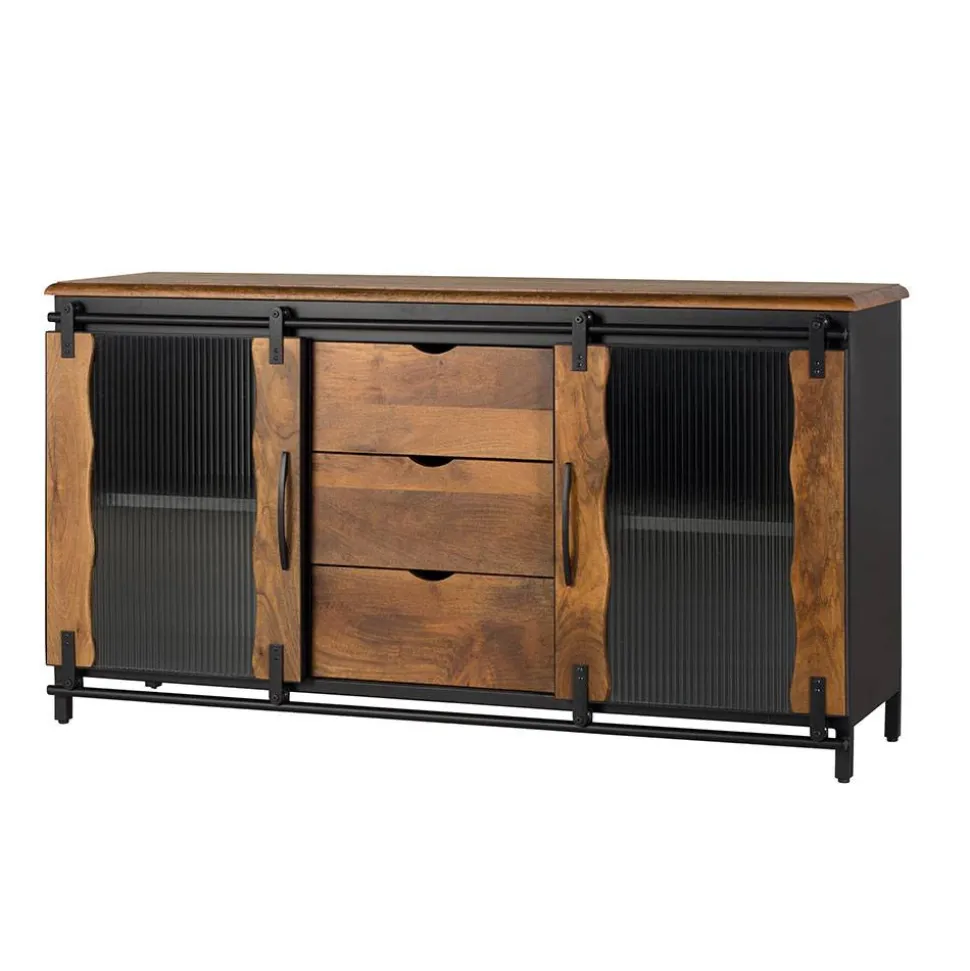 Design Sideboard aus Mangoholz und Metall - Aglia