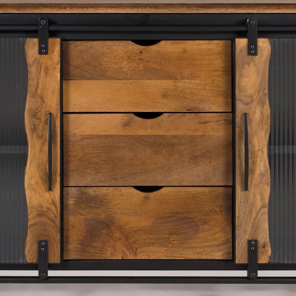 Design Sideboard aus Mangoholz und Metall - Aglia