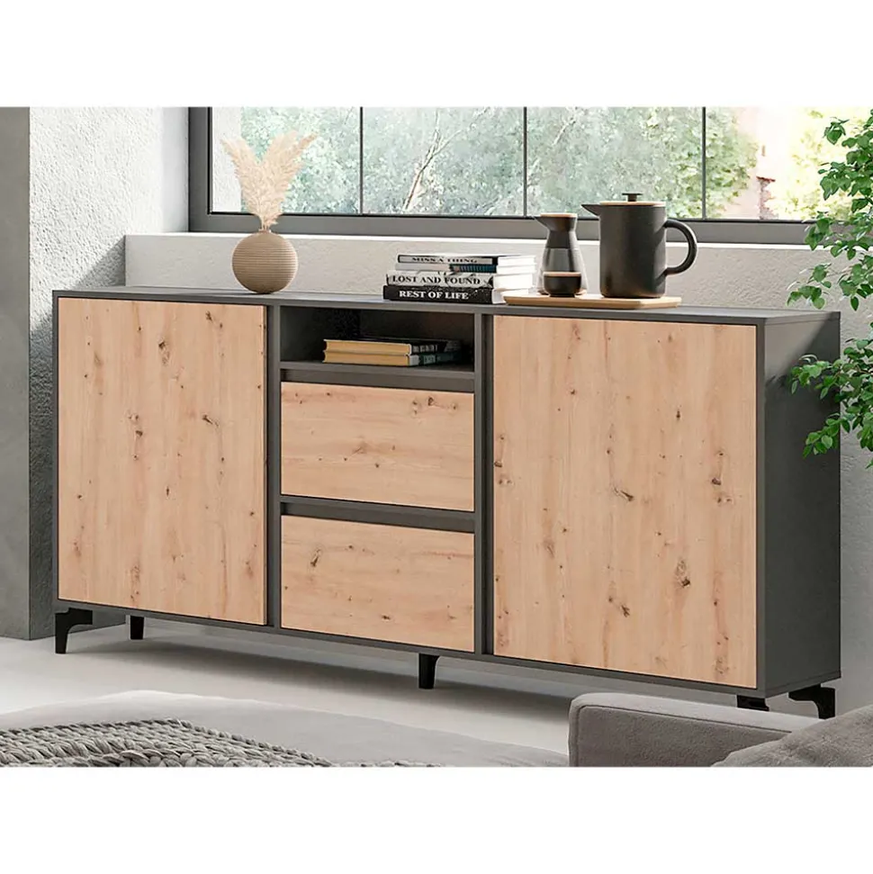 Design Sideboard in Wildeiche NB & Anthrazit - Kiss