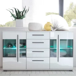 Design Sideboard Nennja in Weiß Hochglanz Glas