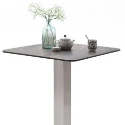 Design Stehtisch mit Glas Keramik in Braun Langton & Edelstahl Säulengestell