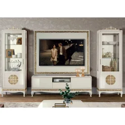 Design TV Wand in Weiß & Gold - Valganios (vierteilig)