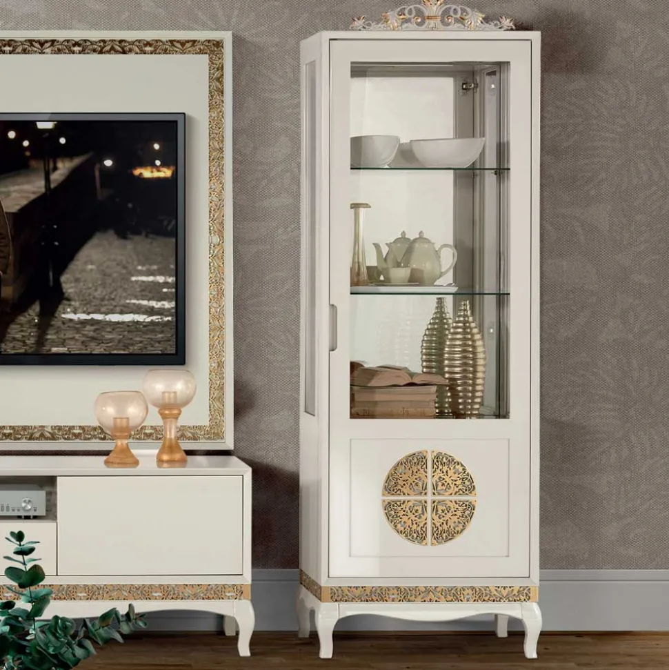 Design TV Wand in Weiß & Gold - Valganios (vierteilig)