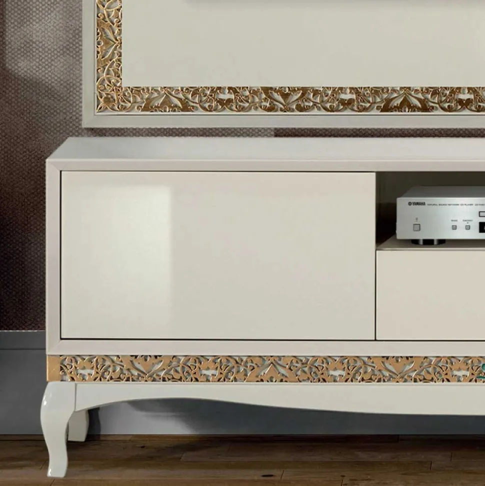 Design TV Wand in Weiß & Gold - Valganios (vierteilig)