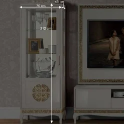 Design TV Wand in Weiß & Gold - Valganios (vierteilig)