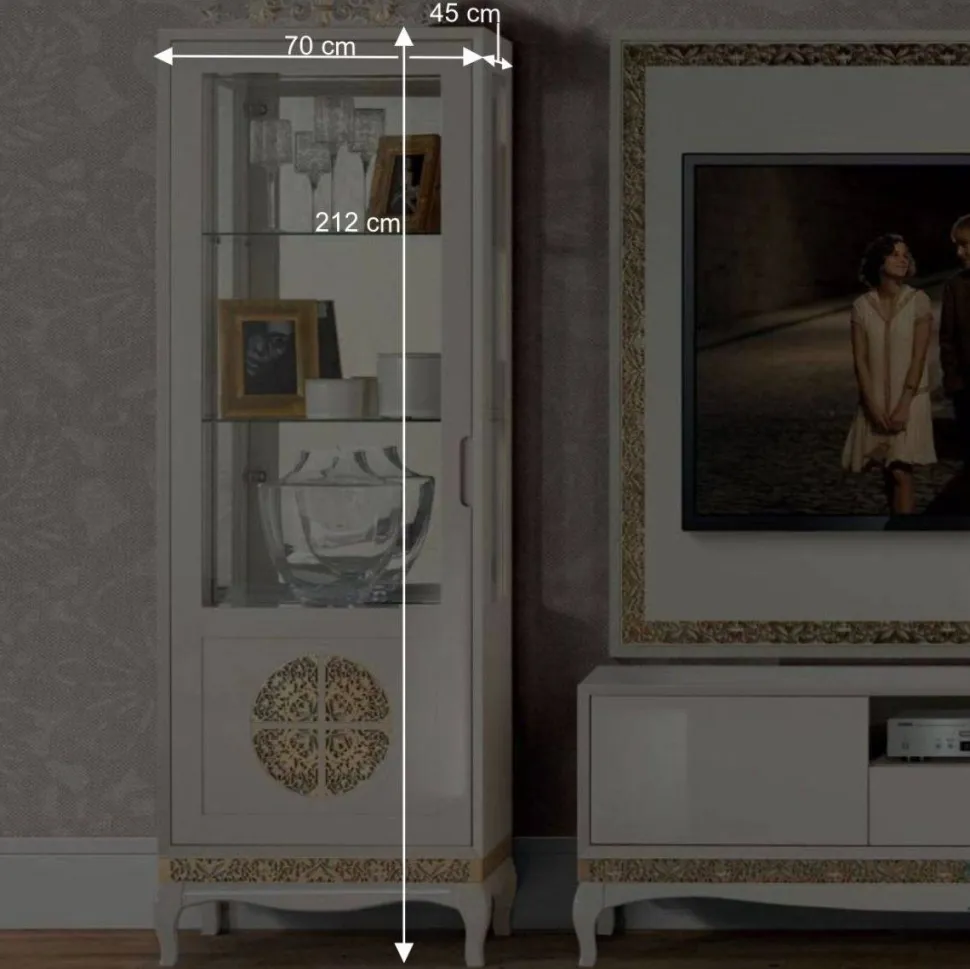 Design TV Wand in Weiß & Gold - Valganios (vierteilig)