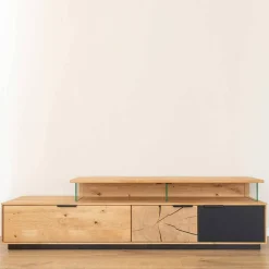 Design TV-Lowboard aus Eiche mit Glas - Masicuri