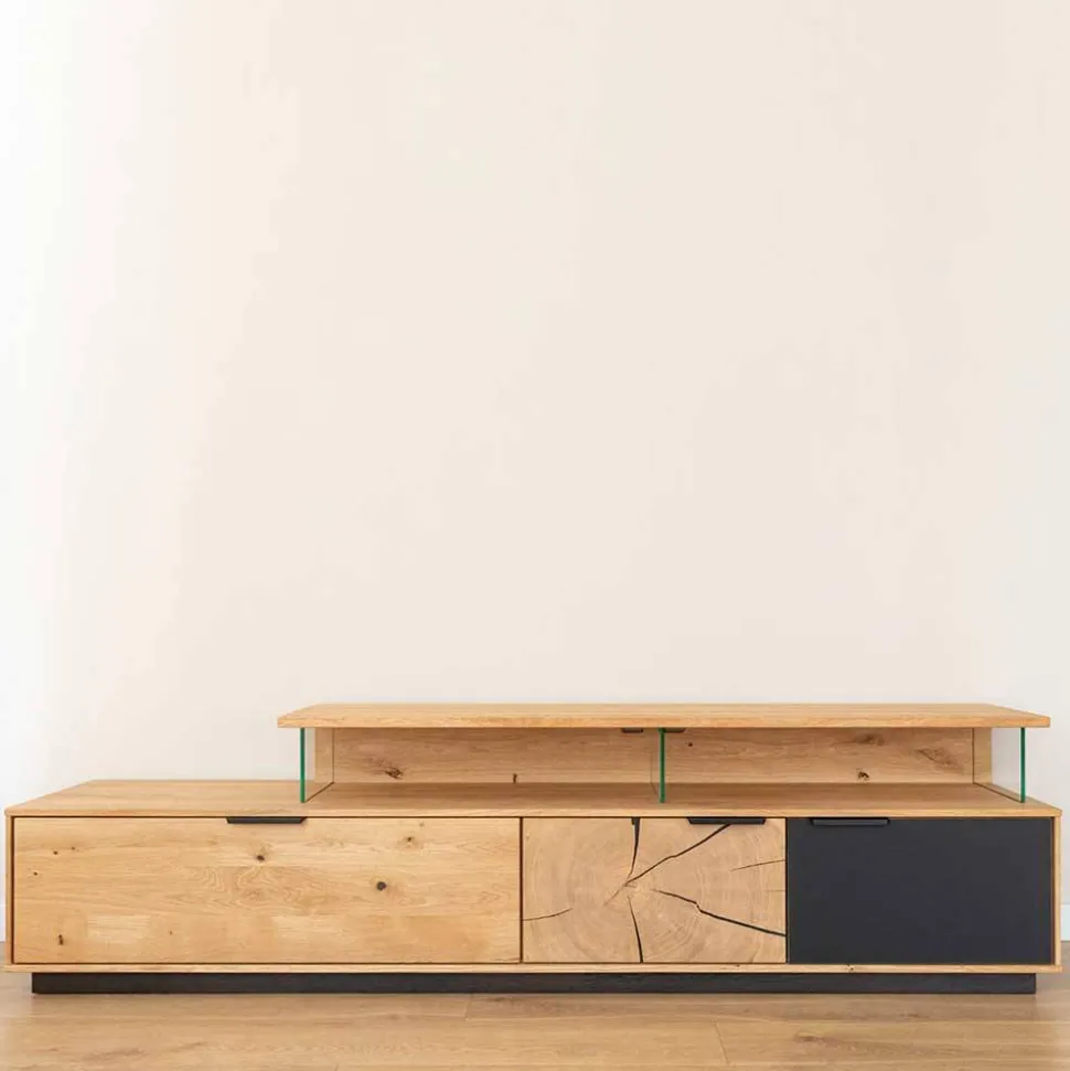 Design TV-Lowboard aus Eiche mit Glas - Masicuri